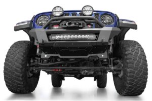 Jeep Wrangler JL Front Bumper - Addictive Desert Designs - Phantom Series, Stubby Winch, Satin Black Aluminum Accent Panels - Hammer Black - `18-`24